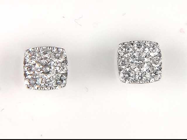 14K White Gold Diamond Cluster Earrings