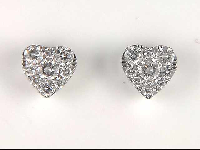 14K White Gold Diamond Heart Earrings
