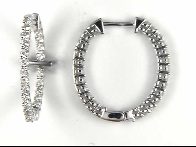 14K White Diamond Hoop Earrings