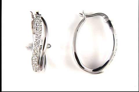 14K White Gold Diamond Hoop Earrings