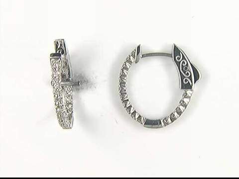 14K White Gold Diamond Hoop Earrings
