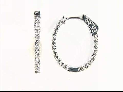 14K White Inside/Outside Diamond Hoop Earrings
