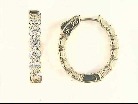 14K Yellow Inside/Outside Diamond Hoop Earrings