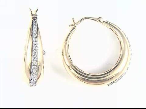 14K yellow and white diamond hoop pierced earrings