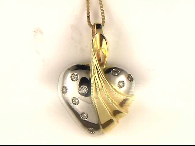 14K Two-tone Diamond Heart Pendant