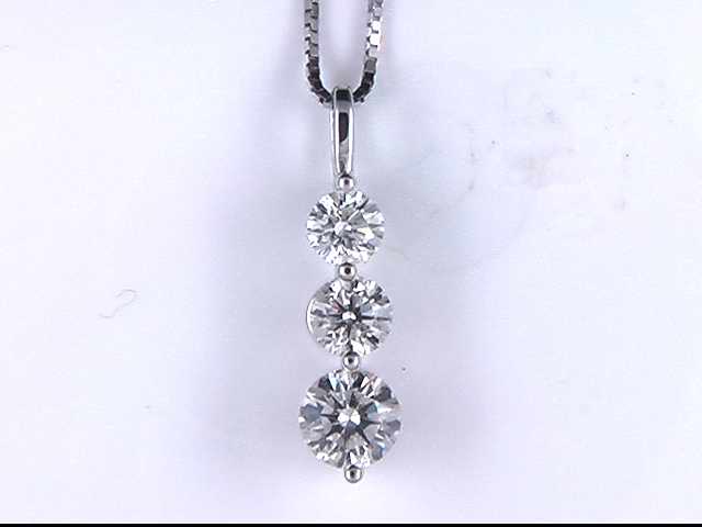 14K White Three Stone Pendant