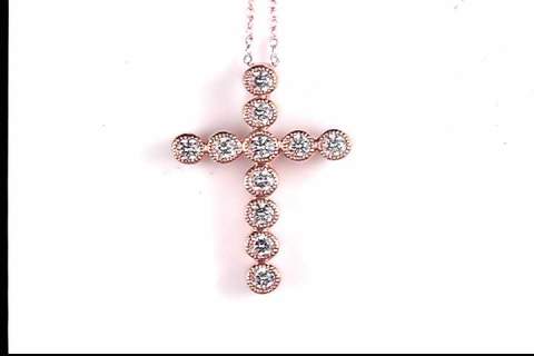 14k rose gold cross diamond pendant,