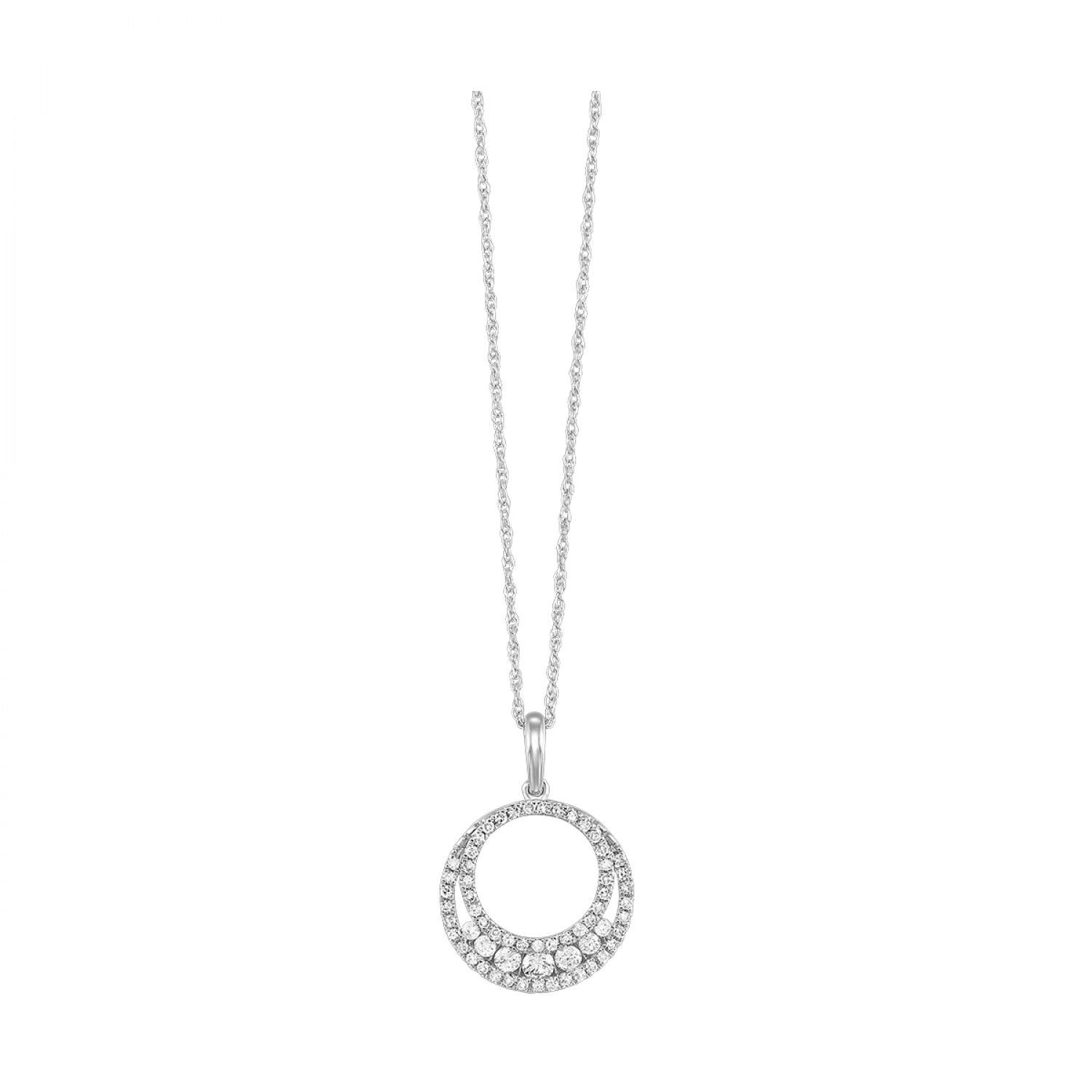 10K White Round Diamond Pendant