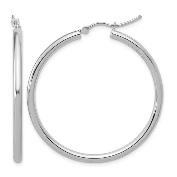 14K White Gold Hoops