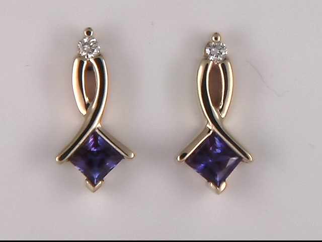 14k Yellow Gold Created Alexandrite Earrings