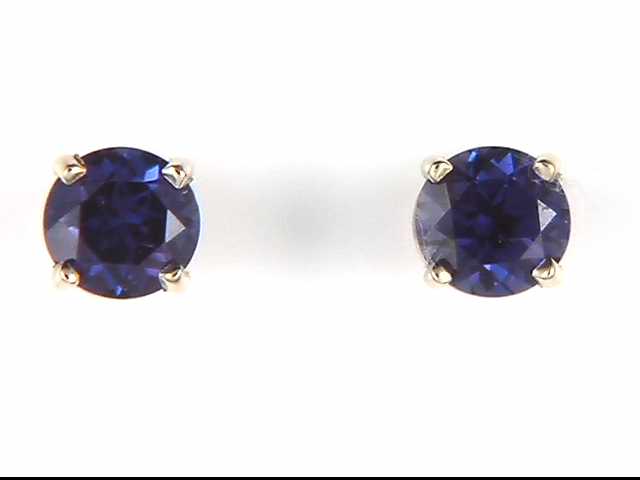 14k Yellow Gold Created Alexandrite Earrings