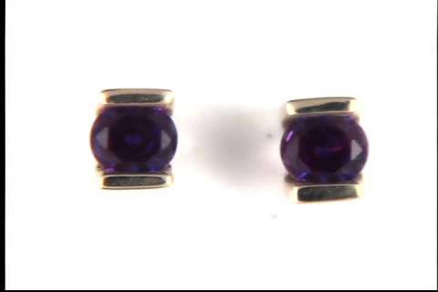 14k Yellow Gold Created Alexandrite Earrings