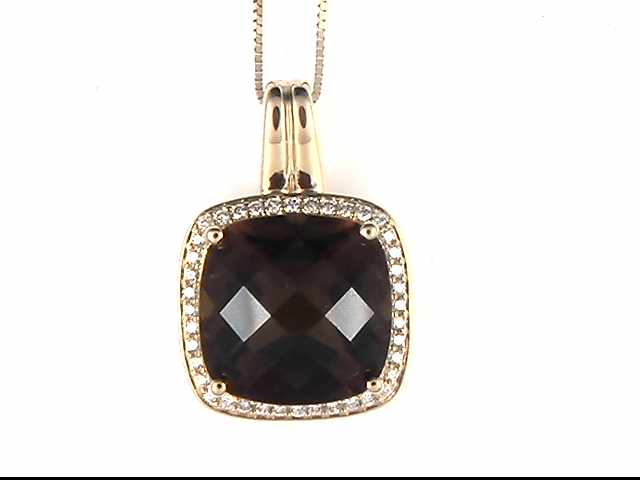 14K Yellow Citrine and Diamond Pendant