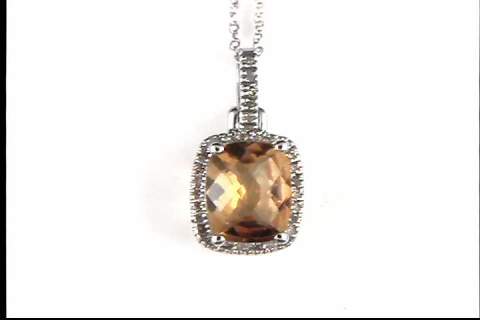 Citrine and Diamond Pendant in White Gold