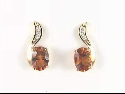 14K Yellow Citrine and Diamond Earrings