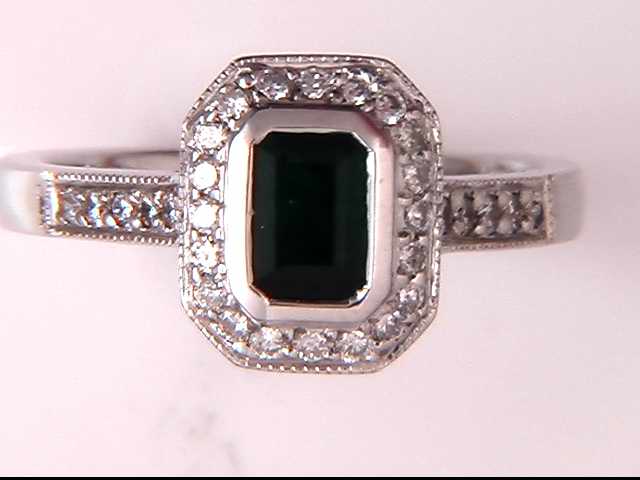 14k White Gold Emerald and Diamond Ring
