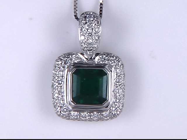 14k White Gold Emerald and Diamond Pendant
