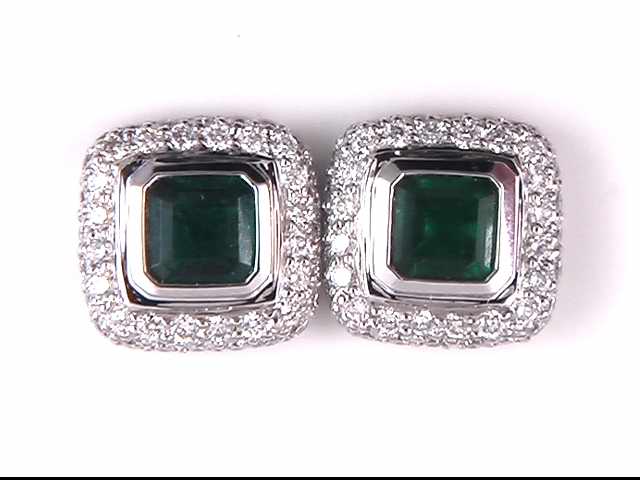 14k White Gold Emerald and Diamond Earrings