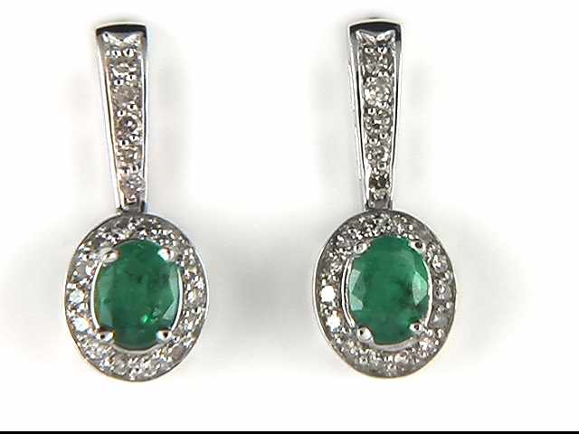 14k White Gold Emerald Earrings