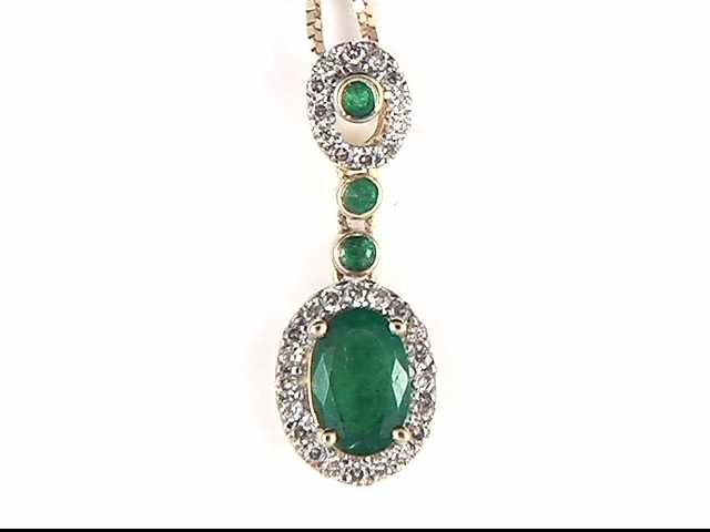 14K Yellow Gold Oval Emerald Pendant