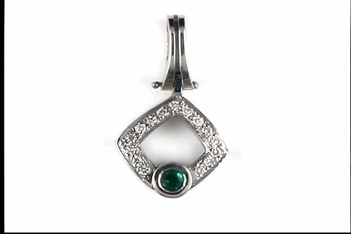 14k White Gold Emerald Pendant
