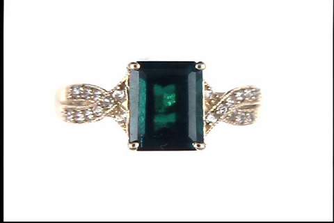 10K Yellow Gold Created Emerald Ring