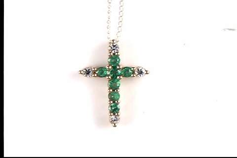 14k yellow gold cross emerald pendant