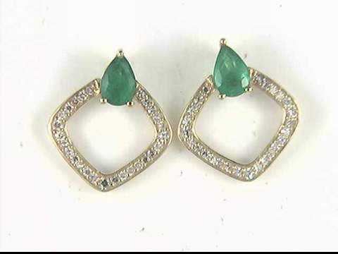 14k Yellow Gold Emerald Earrings