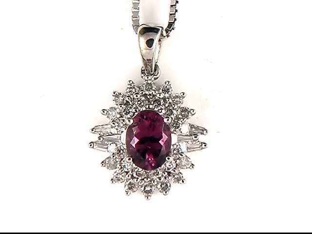 14k White Gold Garnet and Diamond Pendant