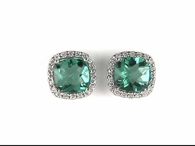 14k white gold created green quartz earrings