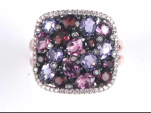 14k Rose Gold Amethyst, Garnet And Pink Tourmaline Ring