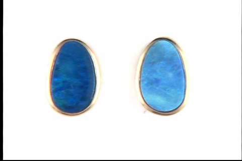 14K Yellow Gold Boulder Opal Earrings