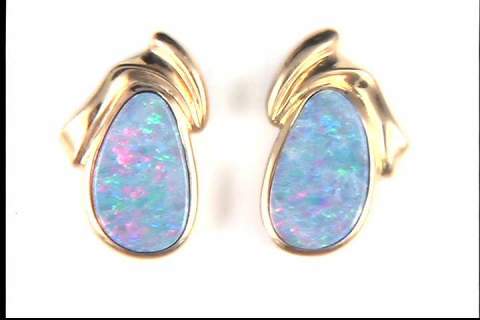 14K Yellow Gold Boulder Opal Earrings