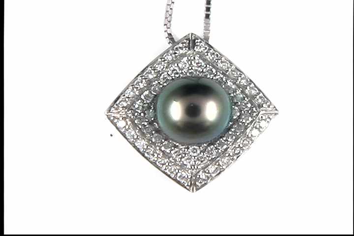 14k White Gold Tahitian Black Pearl Pendant