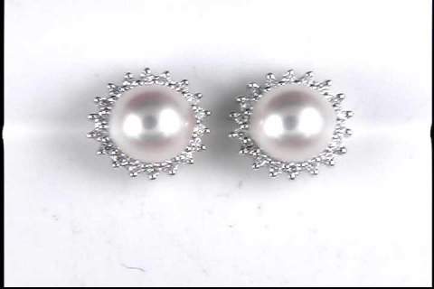 14K white gold pearl and diamond earrings