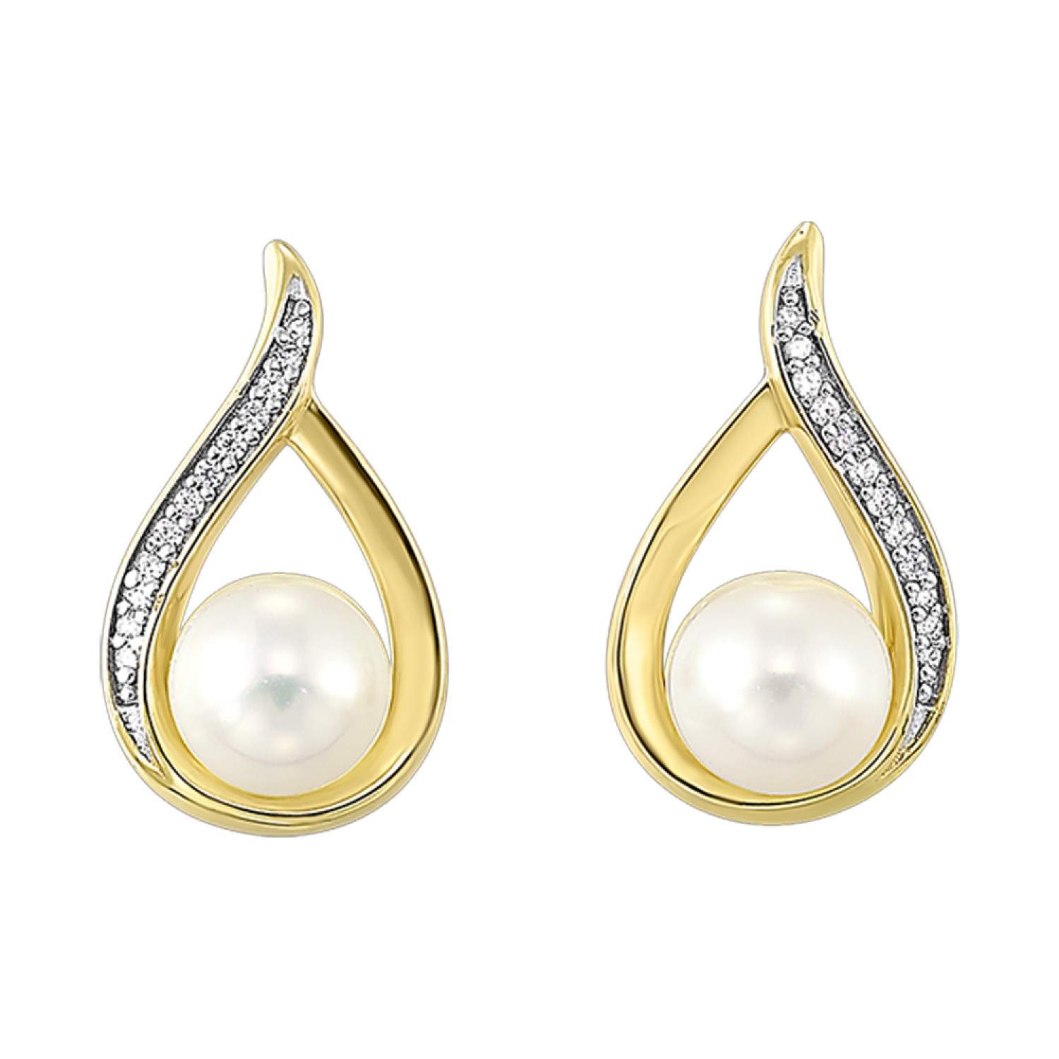 14K Yellow Pearl & Diamond Earrings