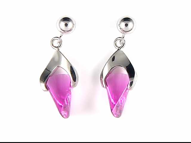 14k White Gold Created Pink Sapphire Earrings