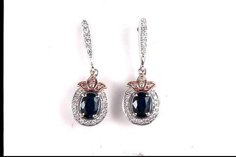 14k white and rose gold dangle sapphire pierced earrings